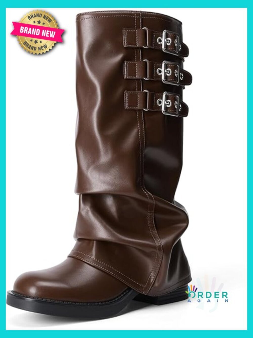 Fold-Over Knee High Boots Chunky Block Heel Square Toe Slouchy Moto Edge Pull On